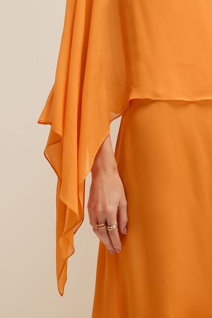 Vestido festa curto capa laranja sunset