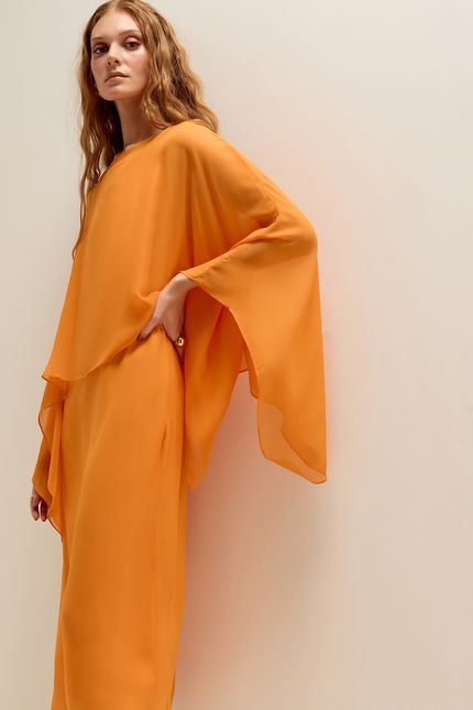 Vestido festa curto capa laranja sunset