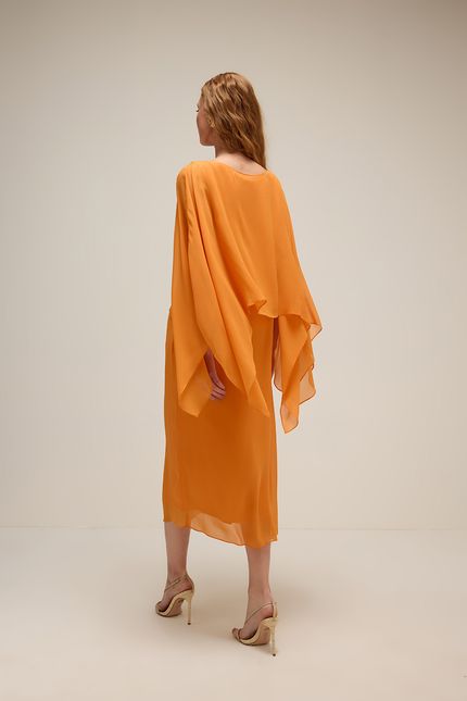 Vestido festa curto capa laranja sunset
