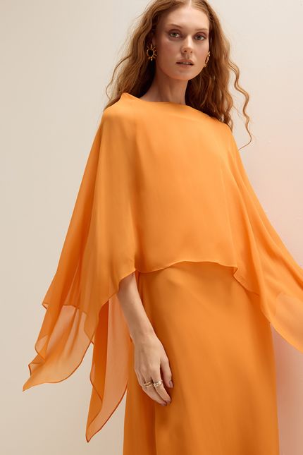 Vestido festa curto capa laranja sunset