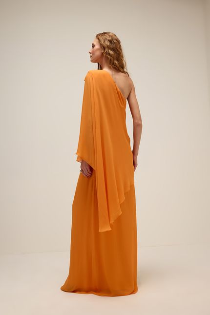 Vestido festa capa flor laranja sunset