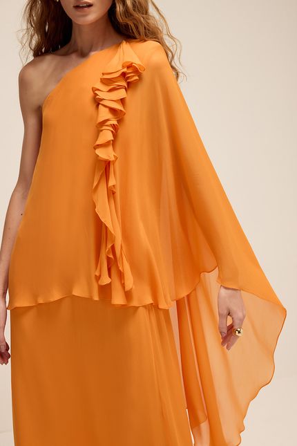 Vestido festa capa flor laranja sunset