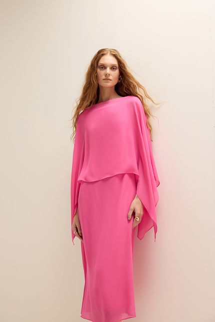 Vestido festa curto capa rosa confete
