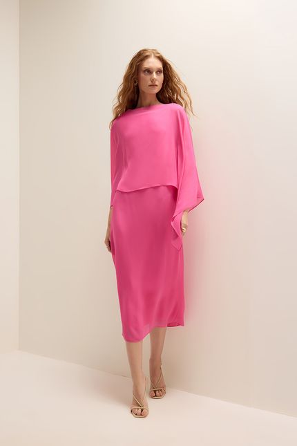 Vestido festa curto capa rosa confete