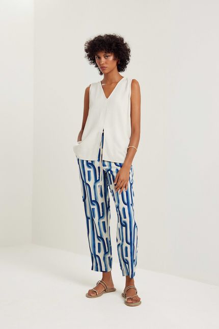 Blusa linho fenda bege natural