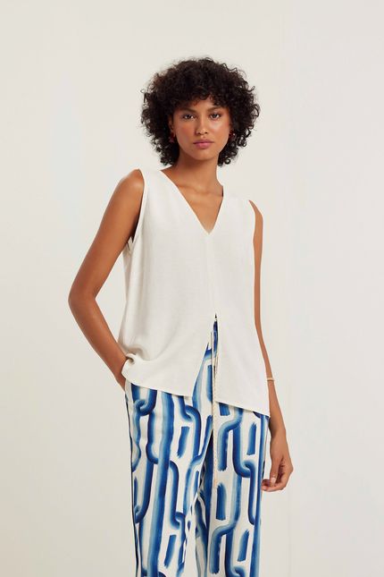 Blusa linho fenda bege natural