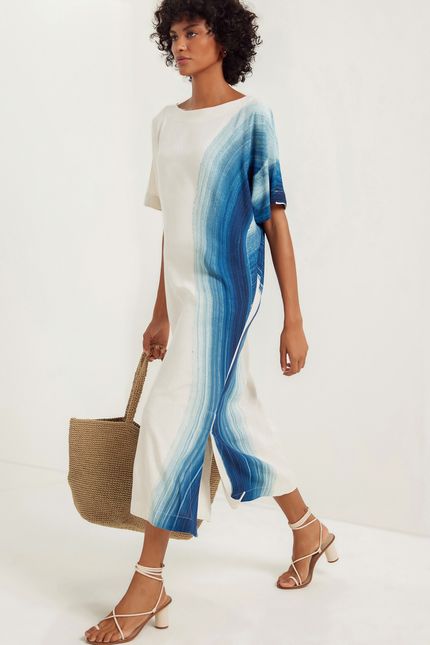 Vestido amplo mar maxi azul topazio