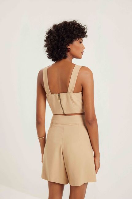 Top cropped cupro bege queimado