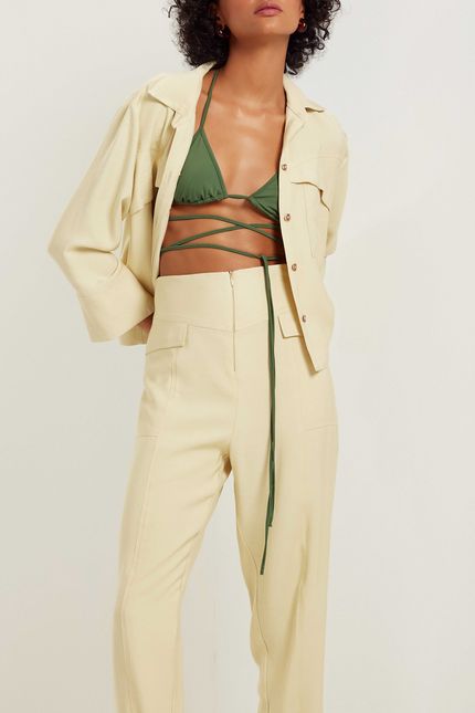 Calça cupro zíper verde chá