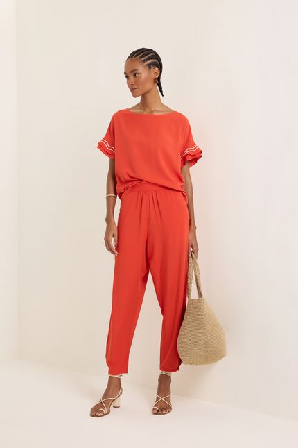 Blusa viscolinho bordada vermelho paprica