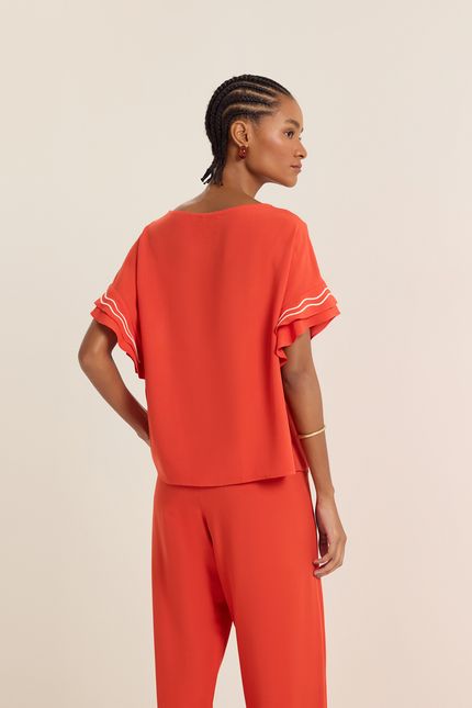 Blusa viscolinho bordada vermelho paprica