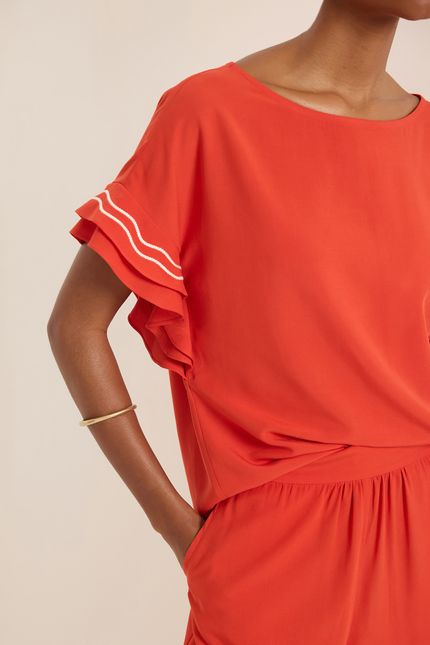 Blusa viscolinho bordada vermelho paprica