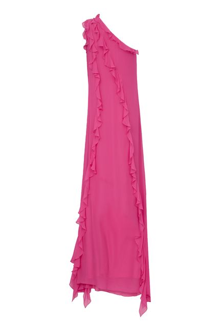 Vestido festa ombro multi jabot rosa confete