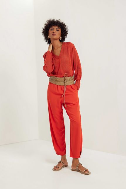 Blusa prega lagoa vermelho paprica