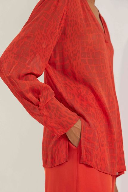 Blusa prega lagoa vermelho paprica