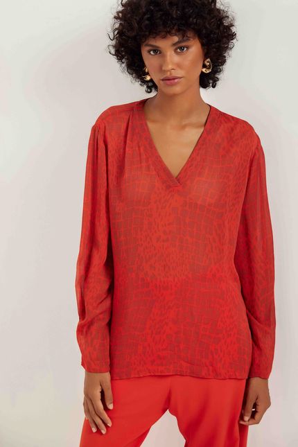 Blusa prega lagoa vermelho paprica
