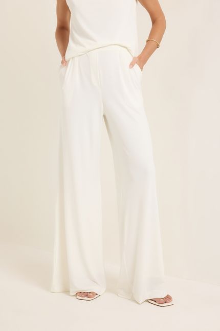 Calça pantalona malha prega maxi off white