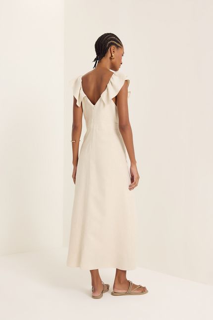 Vestido linho natural maquinetado bege natural