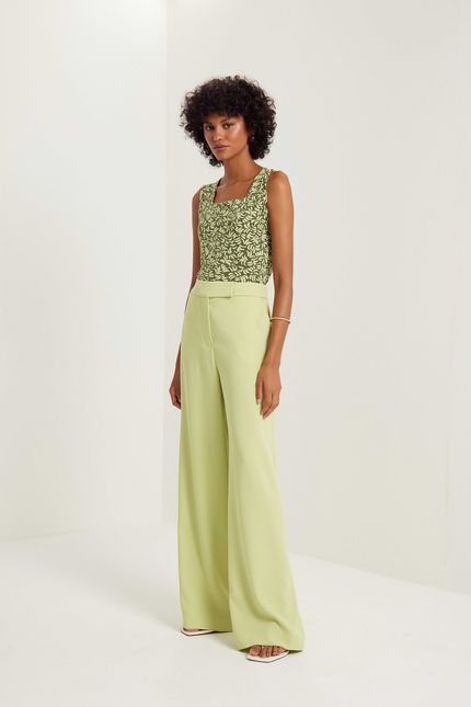 Calça crepe pantalona verde cana