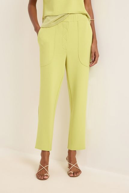 Calça malha dublada zig zag detalhe verde cana