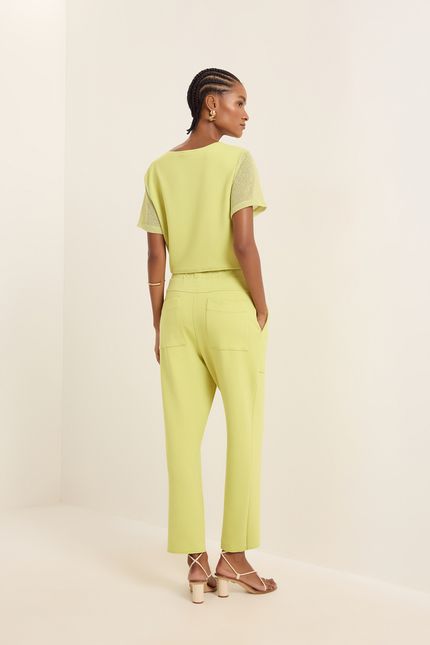 Calça malha dublada zig zag detalhe verde cana