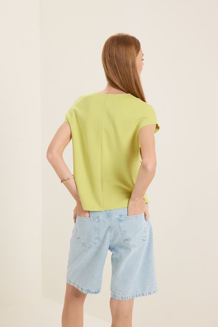 Blusa malha dublada zig zag decote verde cana