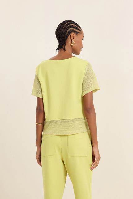 Blusa malha dublada crochê verde cana