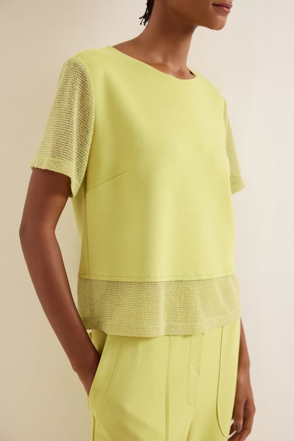 Blusa malha dublada crochê verde cana