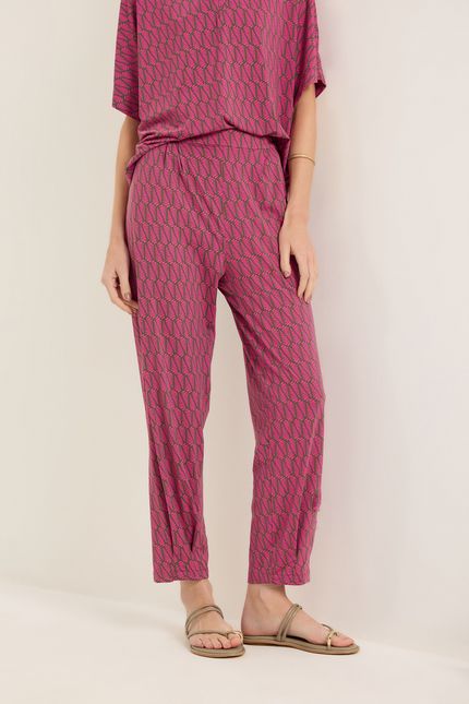 Calça detalhe palmeira rosa confete