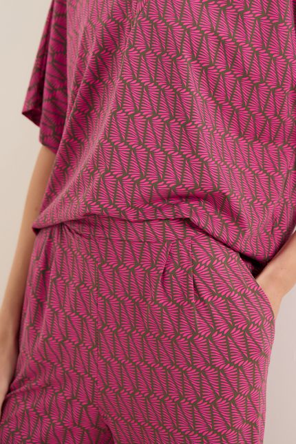 Calça detalhe palmeira rosa confete
