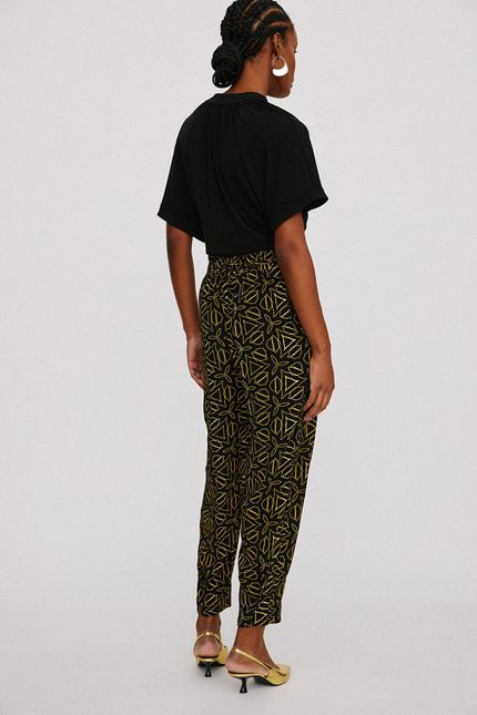 Calça floral linha preto
