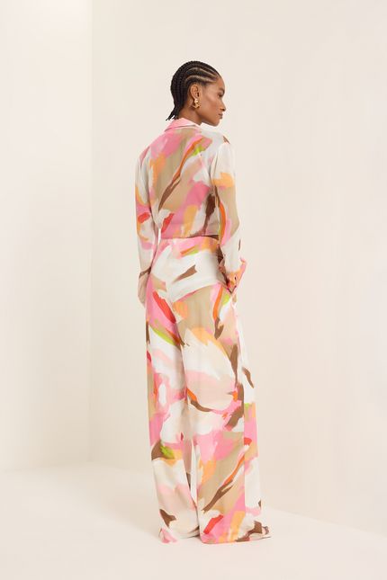 Calça barra pinceladas rosa confete