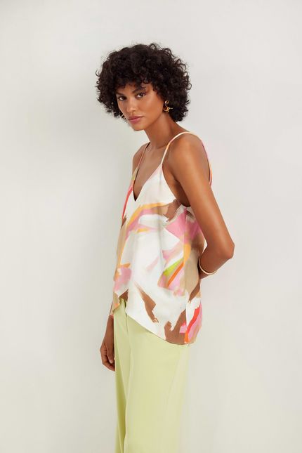 Blusa alça transpasse pinceladas rosa confete