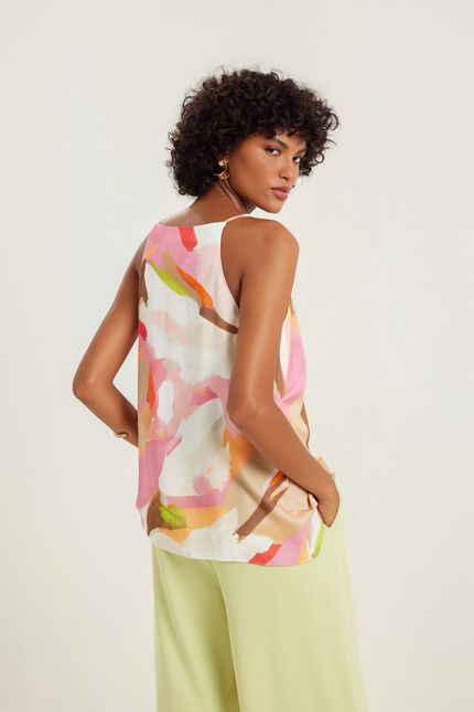 Blusa alça transpasse pinceladas rosa confete