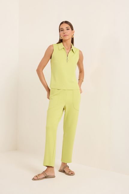 Blusa malha dublada zigzag ­zíper verde cana