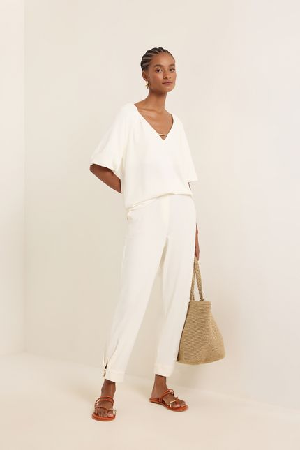 blusa malha crepe raglan off white