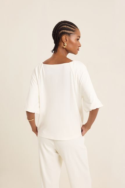 blusa malha crepe raglan off white