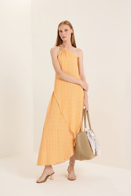 Vestido ombro praiana laranja sunset