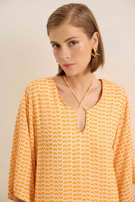 Vestido manga praiana laranja sunset