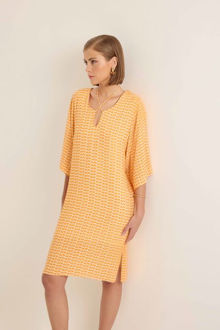 Vestido manga praiana laranja sunset