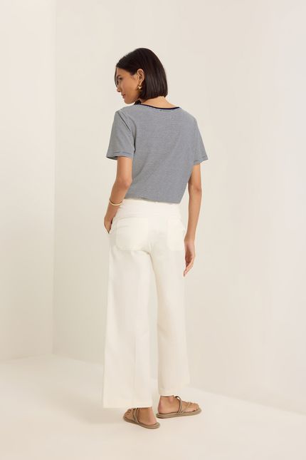 Blusa malha fio tinto detalhe azul atlantico c/ off white