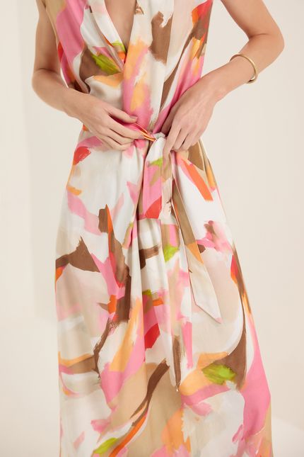 Vestido dobra pinceladas rosa confete
