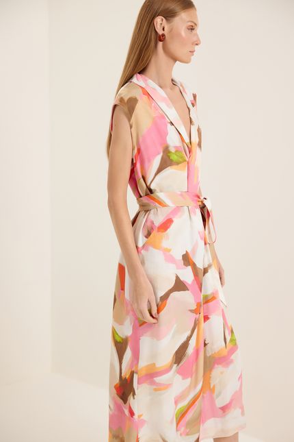 Vestido dobra pinceladas rosa confete