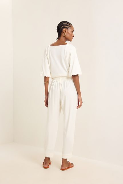 Calça malha crepe vazados off white