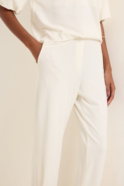 Calça malha crepe vazados off white