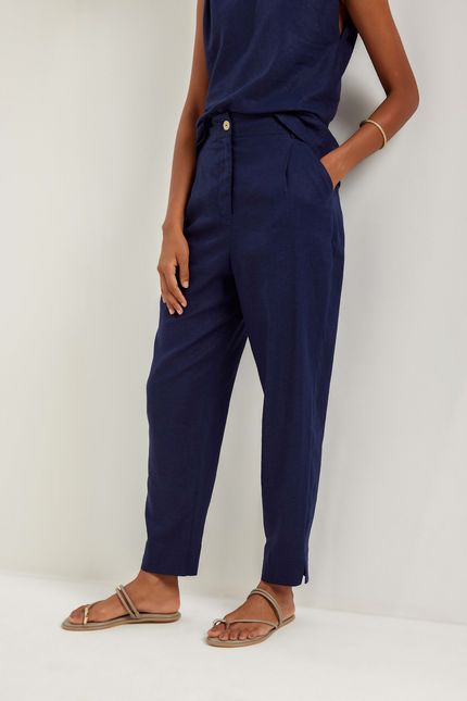Calça cambraia elástico costas azul atlantico