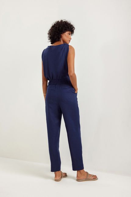 Calça cambraia elástico costas azul atlantico
