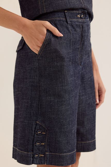 Bermuda jeans botões jeans