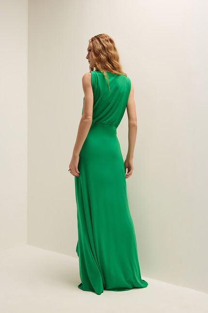 Vestido festa dobra amarração verde palmeira
