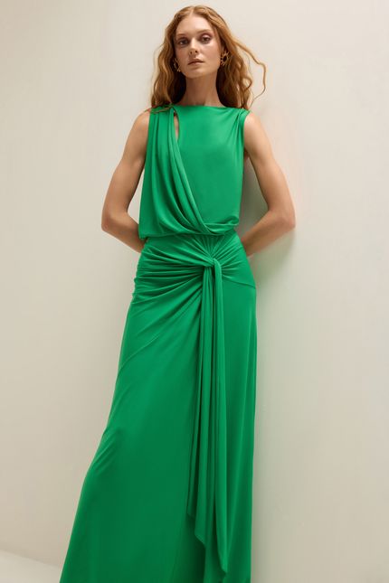 Vestido festa dobra amarração verde palmeira